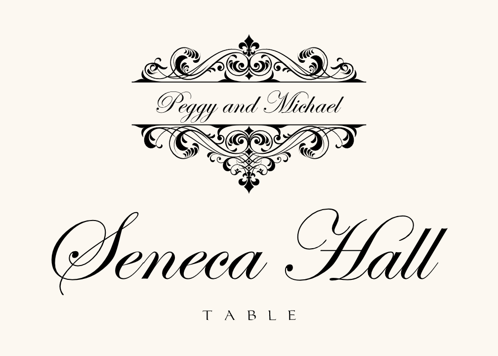 Fancy Brandy Vintage Monogram and Flourish Wedding Table Name Cards